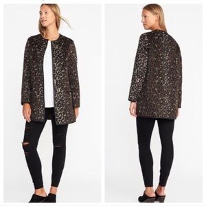Old Navy Animal Print Coatigan Leather Trim XS